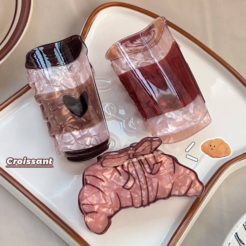 JOSSLYN COFFEE CUP CROISSANT HAIR CLAW CLIPS