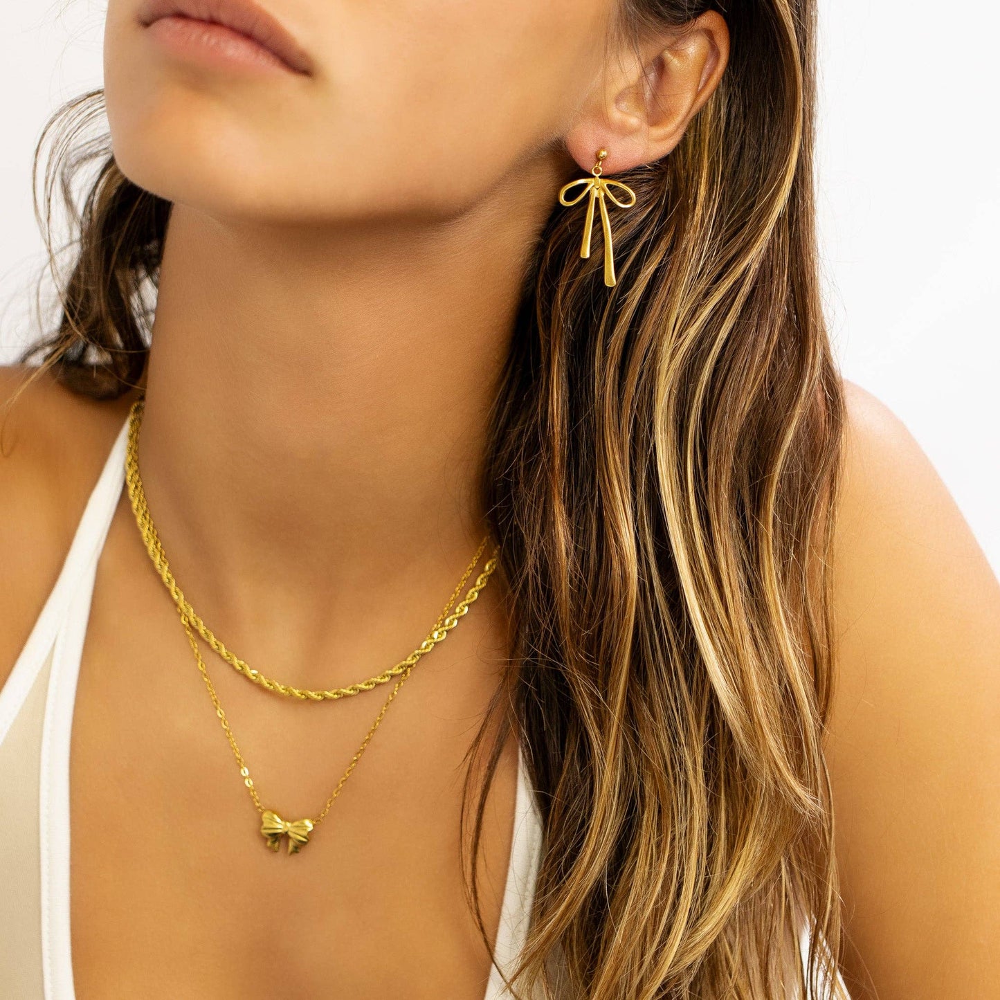 18K Gold PVD Stainless Steel Ribbon Bow Earrings