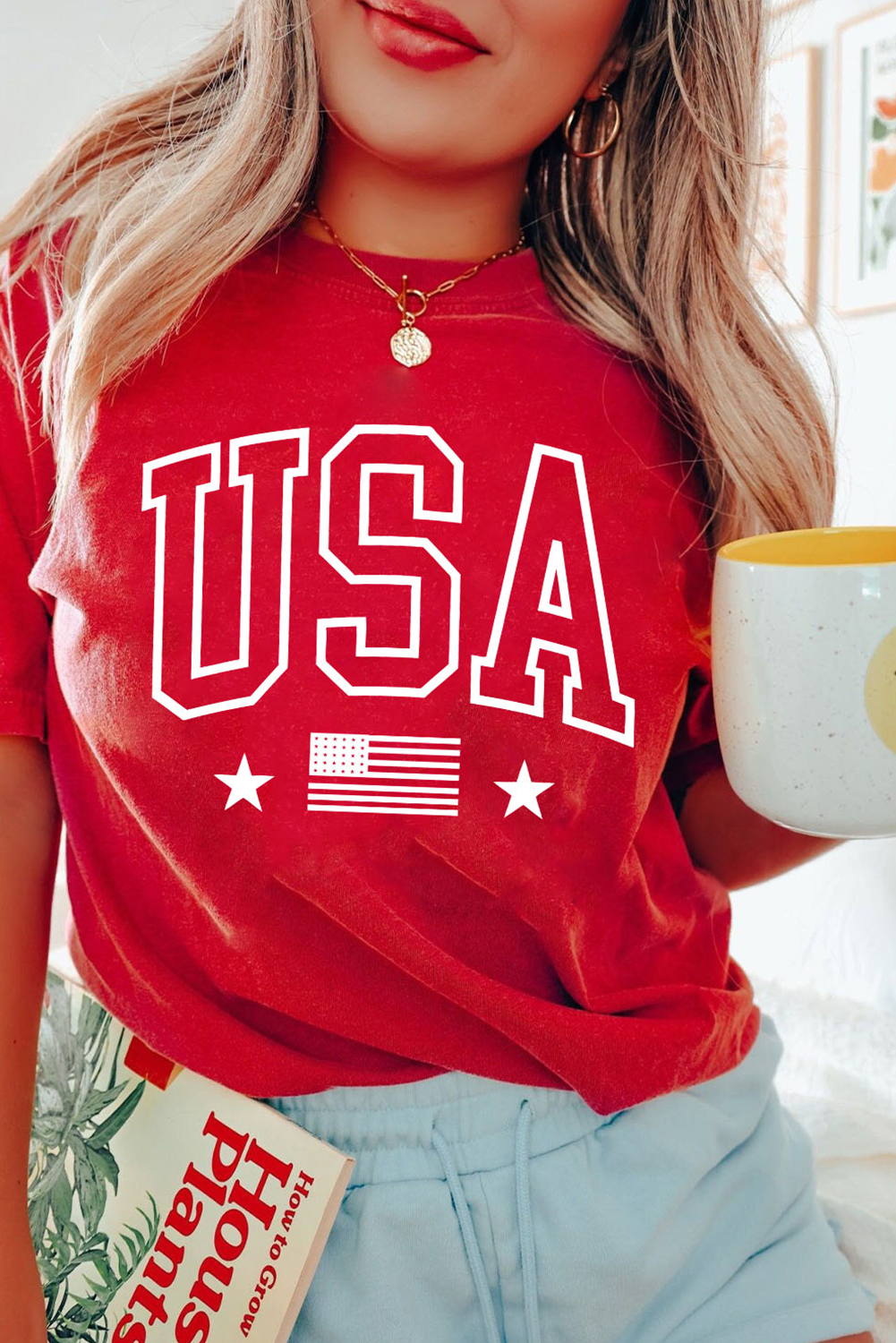 USA American Flag Print Crewneck T Shirt