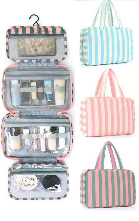 JOSSLYN Striped Hanging Toiletry & Makeup Organizer Bag