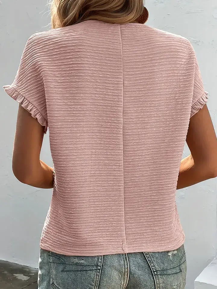 Textured Ruffled Short Sleeve Blouse