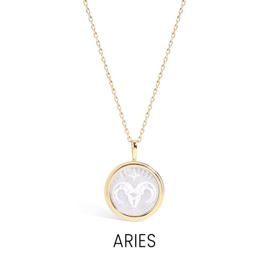 14K Gold Plated Mother of Pearl Zodiac Charm Necklace - Aries