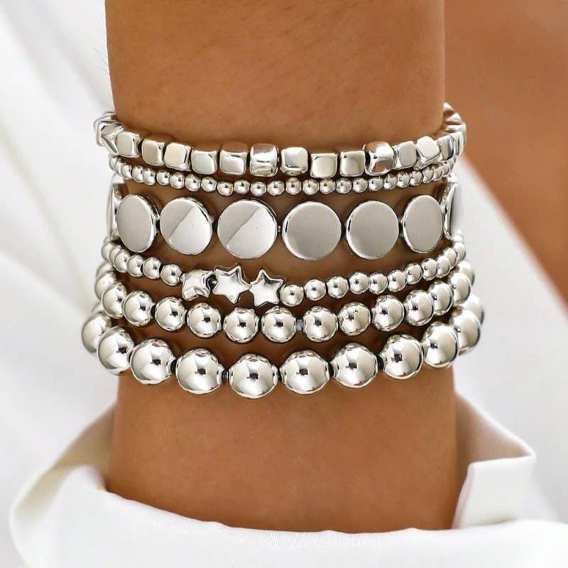 JOSSLYN MULTI BALL CHAIN BEAD MIX STRETCHABLE BRACELET