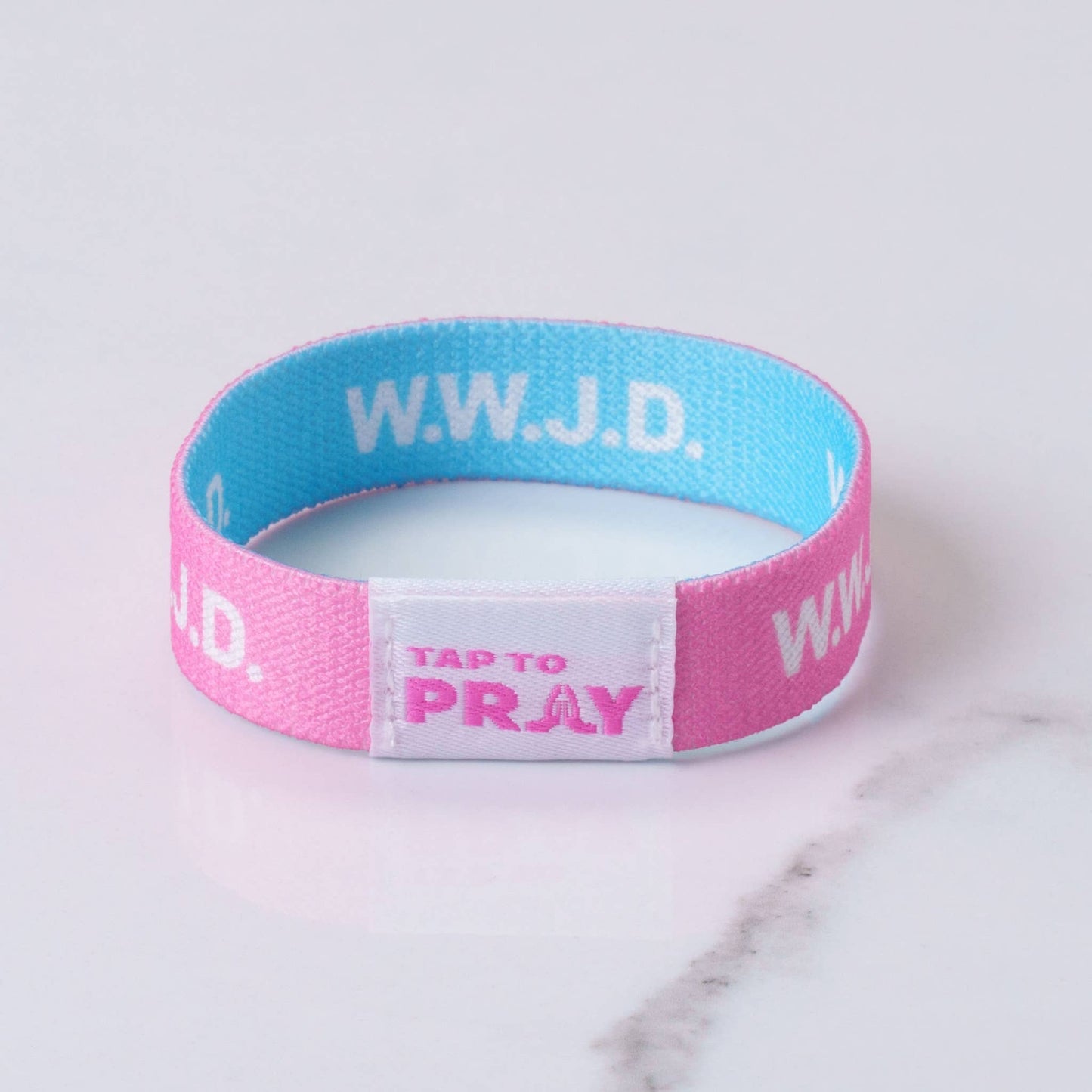Tap To Pray Wristbands - Blue & Pink WWJD - X-Small
