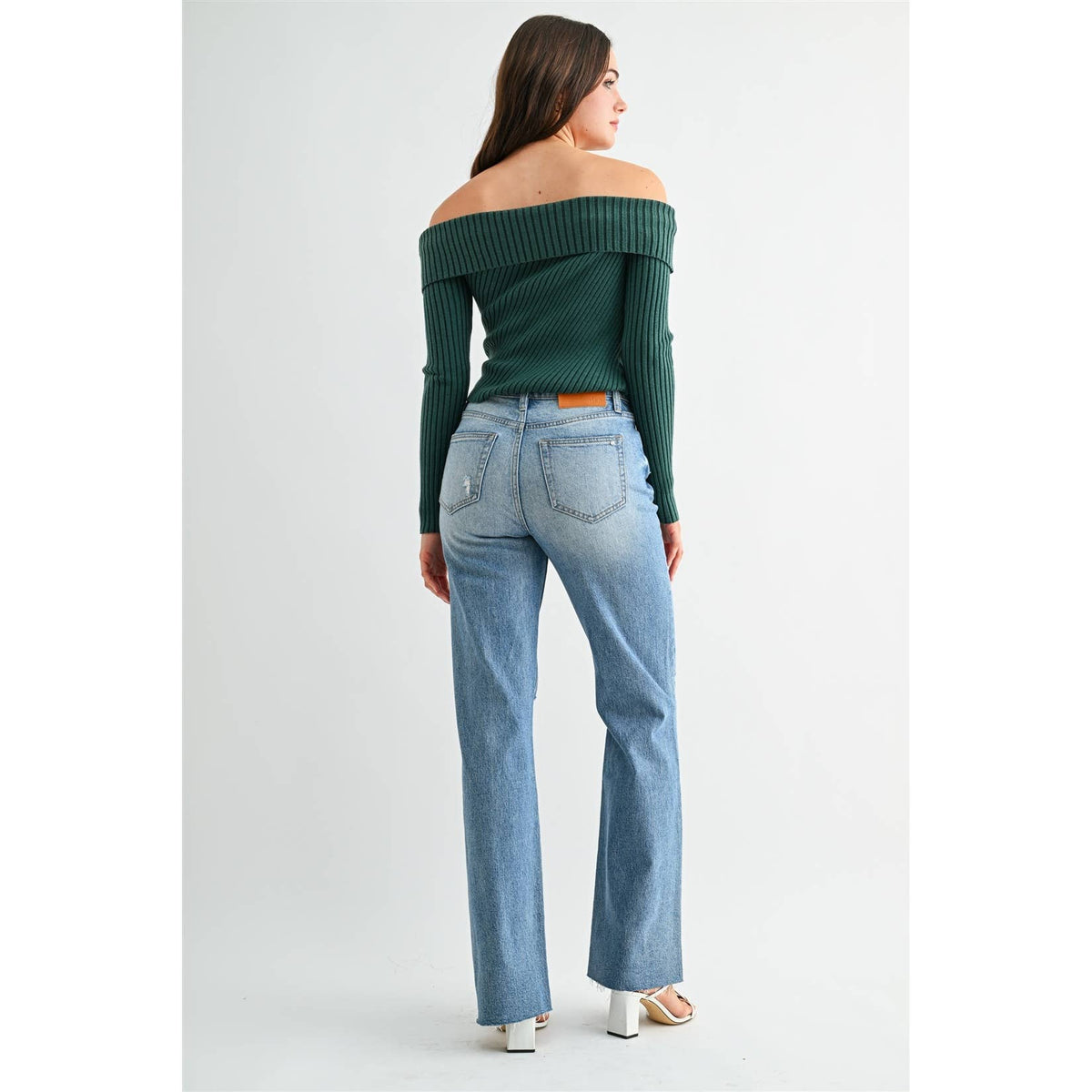 Mica Denim - HIGH-RISE WIDE LEG DISTRESSED KNEE RAW HEM