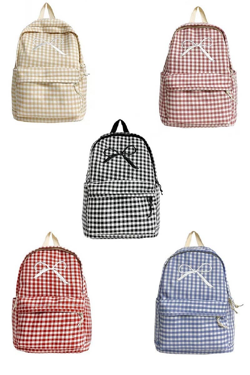 Coquette Bow Embroidered Checkered Backpack
