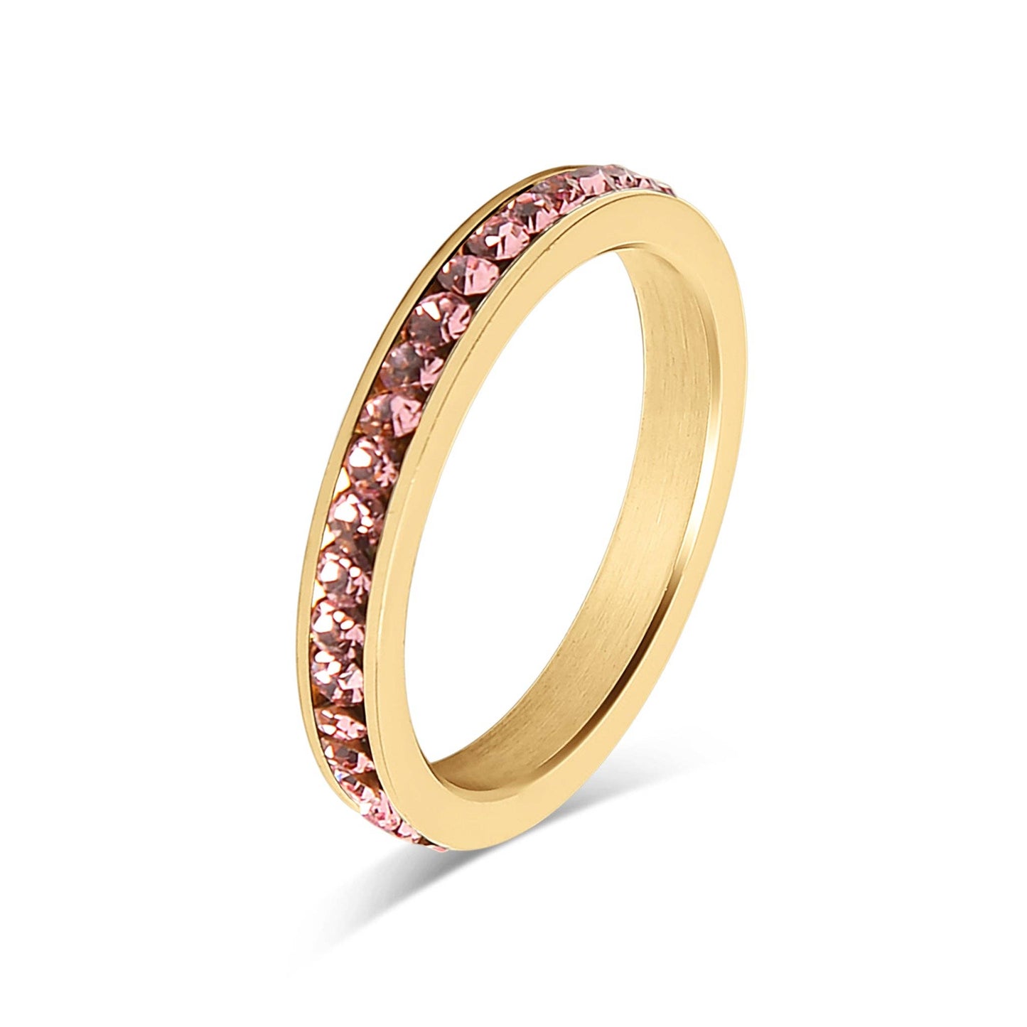 18K Gold PVD CZ Eternity Stainless Steel Ring - October - Size 10