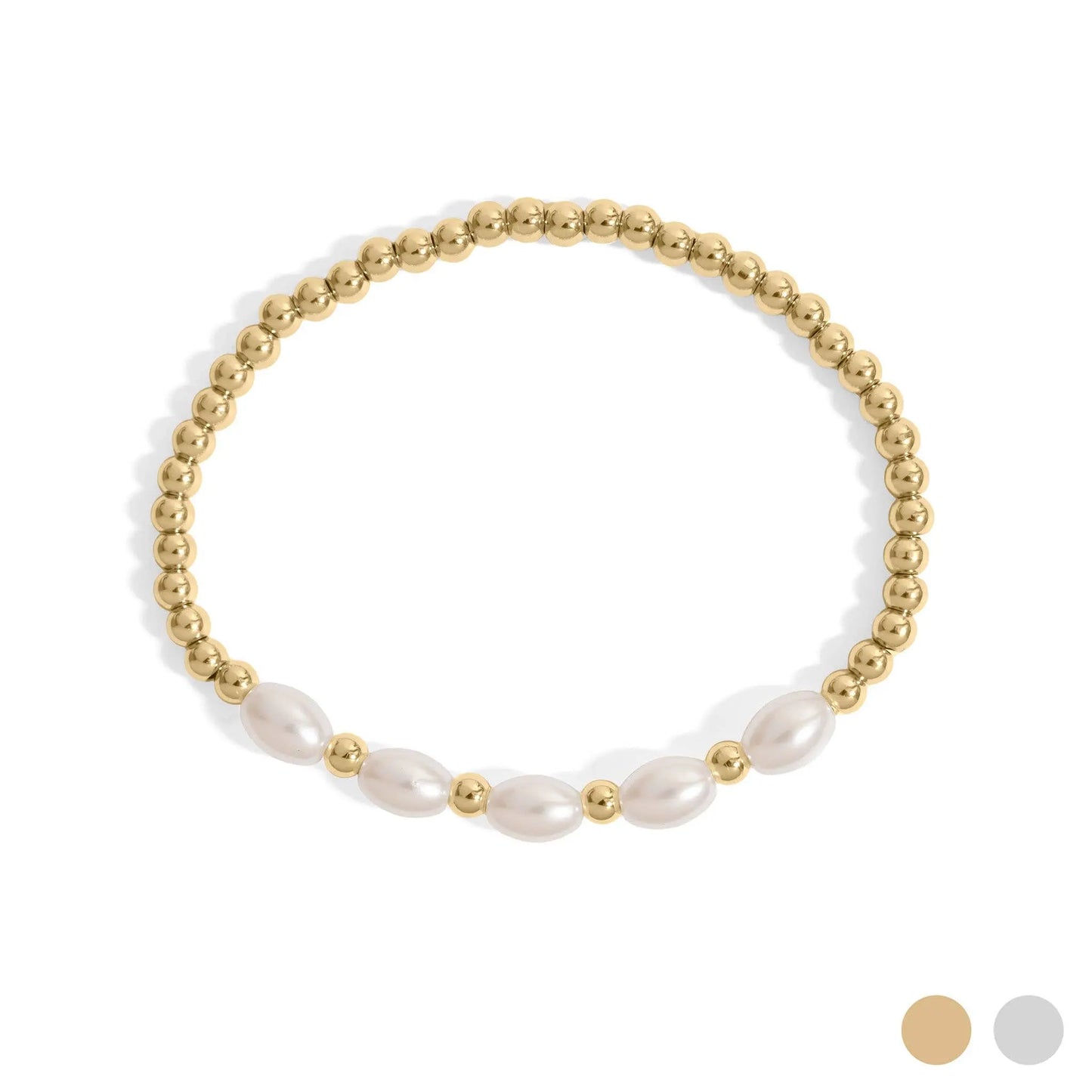 18K Gold PVD 8mm Kiska Glass Pearl Stretch Bracelet WJW