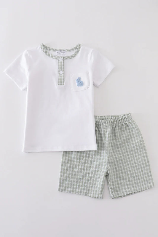 Toddler Boy's Premium White Bunny Embroidery Set - Size 2