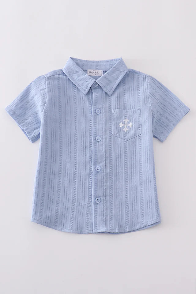 Blue Cross Embroidery Button Down