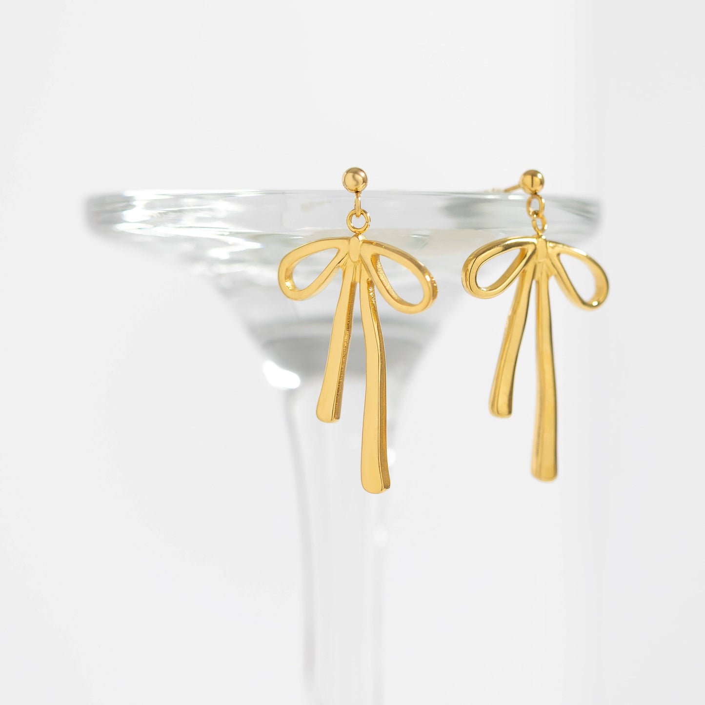 18K Gold PVD Stainless Steel Ribbon Bow Earrings