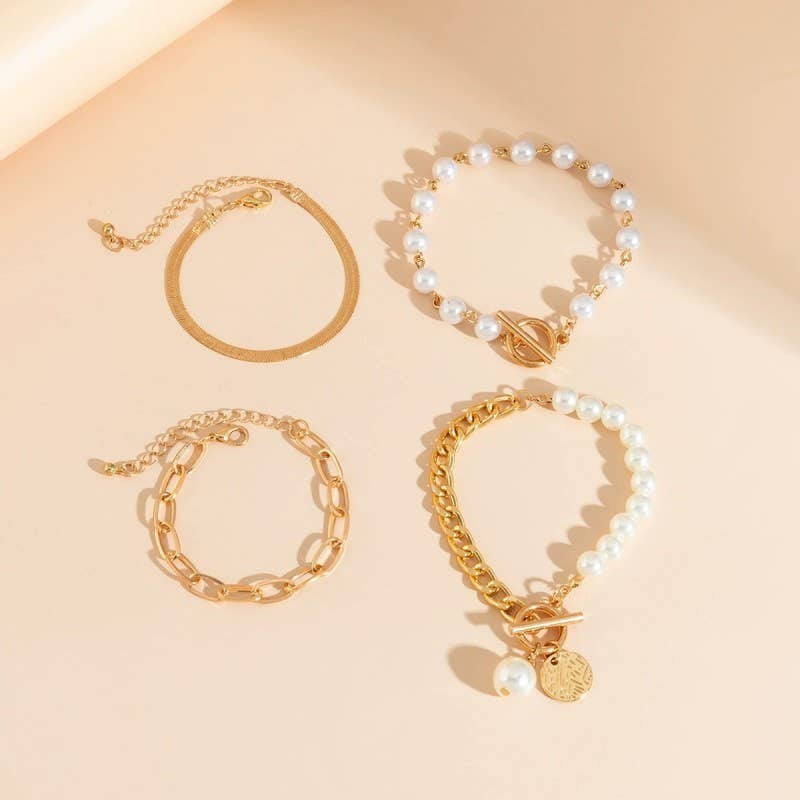 JOSSLYN MULTILAYER PEARL CHAIN HERRINGBONE MIX BRACELET