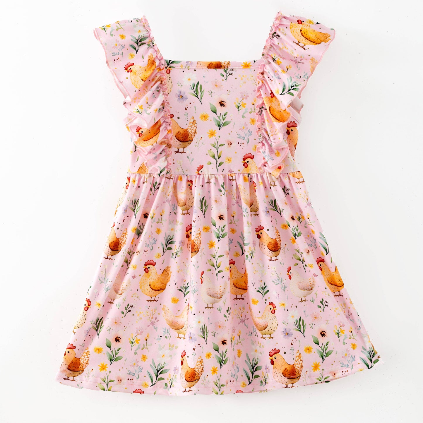 The Hair Bow Company - Girls Pink Hen Print Ruffle Dress - Size 7