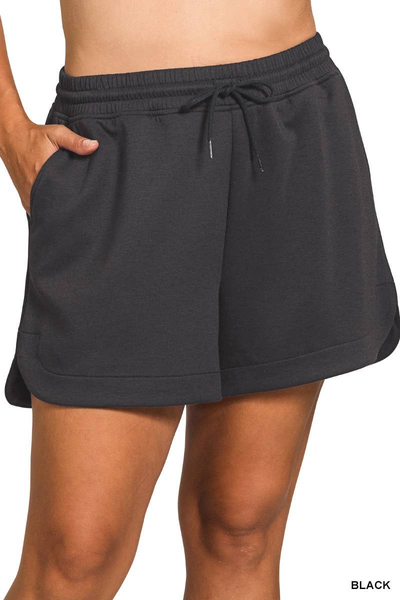 Zenana Women's Plus Scuba Elastic Waistband Shorts w/Pocket - Black