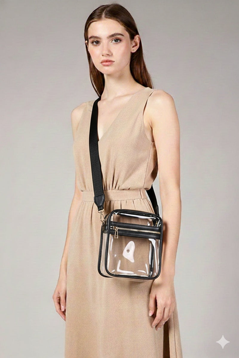 Women's Clear Stadium Messenger Bag - Black