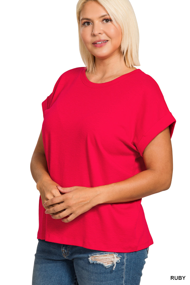 Plus Cotton Slub Rolled Sleeve Tee