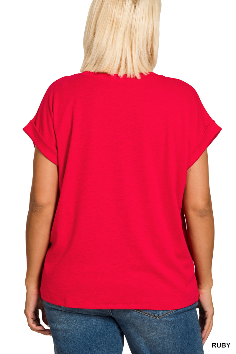 Plus Cotton Slub Rolled Sleeve Tee