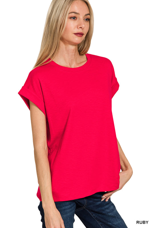 Cotton Slub Rolled Sleeve Tee