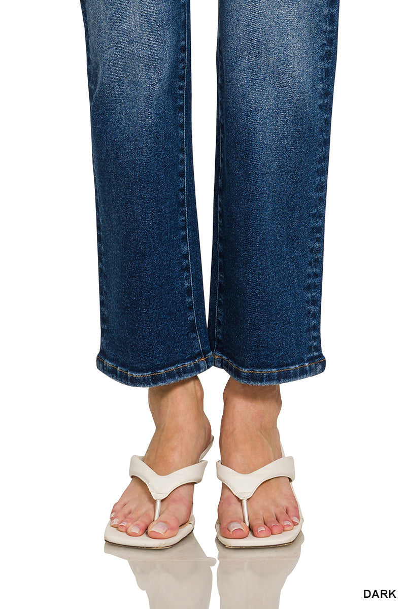 Zenana Women's Washed Cropped Straight Leg Denim Pants Zenana