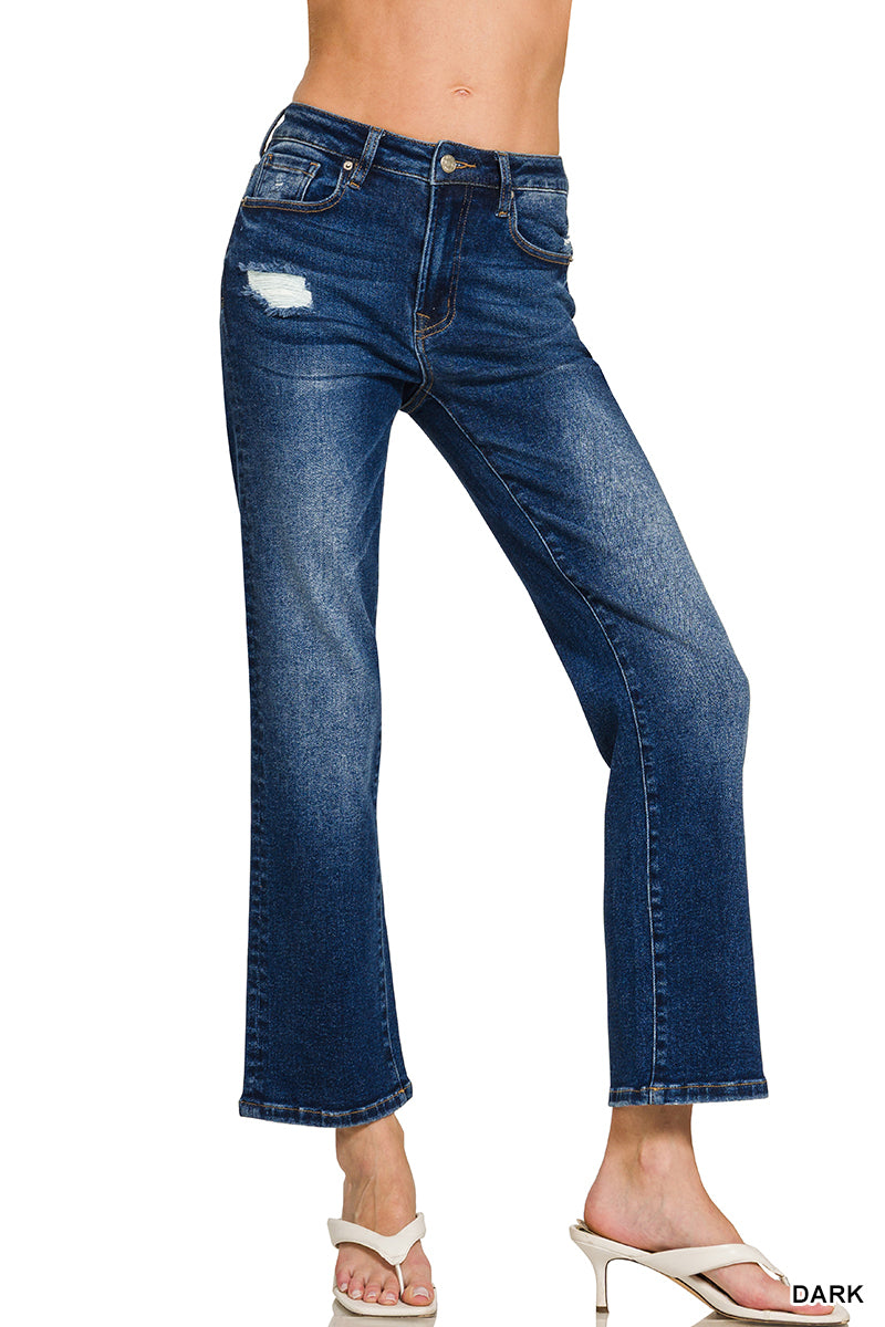 Zenana Women's Dark Washed Cropped Straight Leg Denim Pants