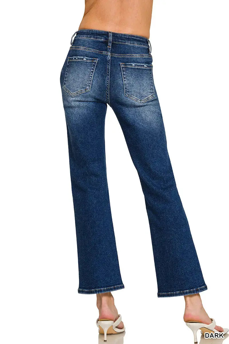 Zenana Women's Dark Washed Cropped Straight Leg Denim Pants Zenana
