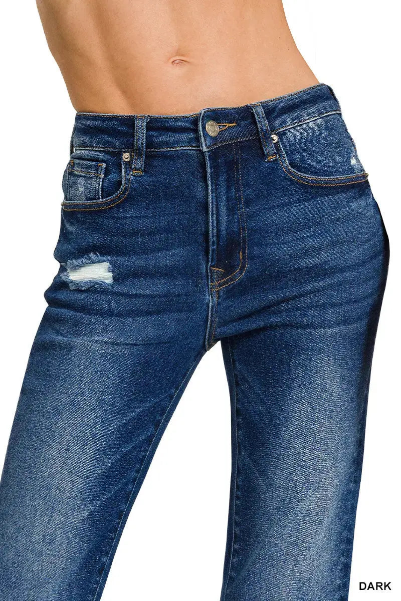 Zenana Women's Dark Washed Cropped Straight Leg Denim Pants Zenana