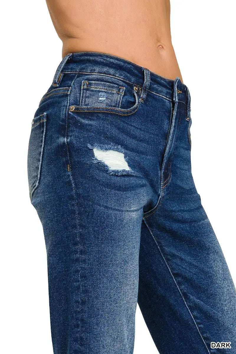 Zenana Women's Dark Washed Cropped Straight Leg Denim Pants Zenana