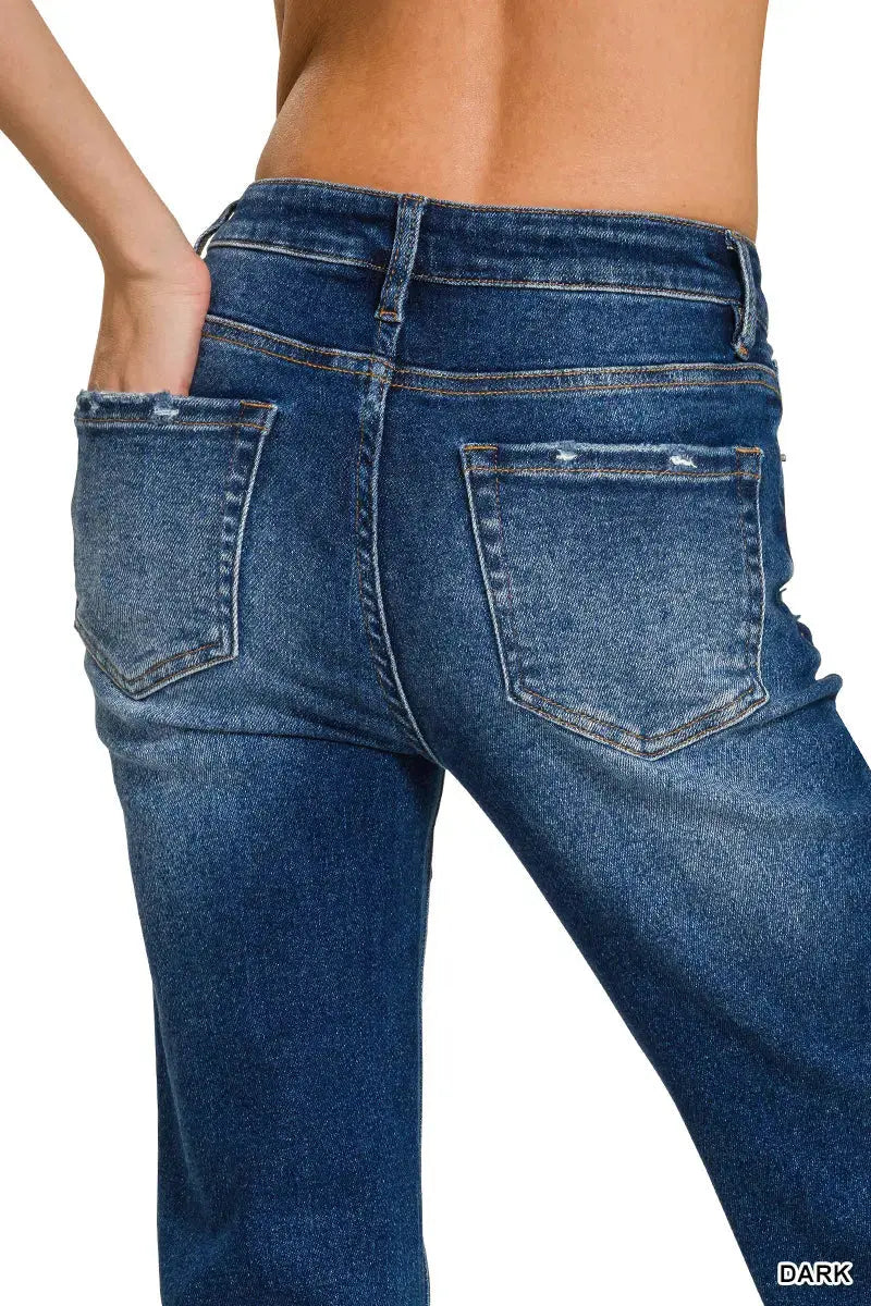Zenana Women's Dark Washed Cropped Straight Leg Denim Pants Zenana