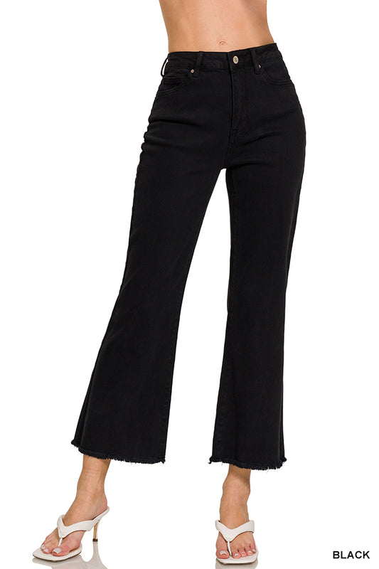 Zenana Women's Acid Washed High Waist Frayed Hem Bootcut Pants - Black