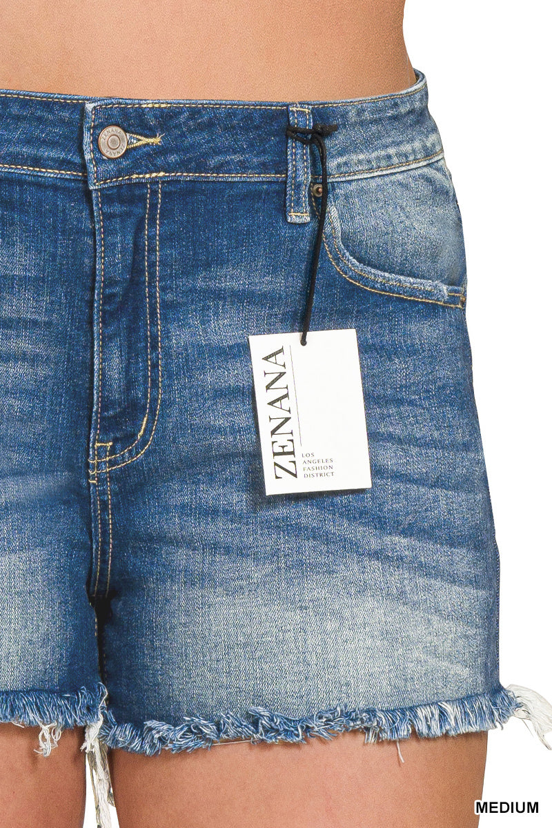 Mid Rise Frayed Denim Shorts - Plus Size