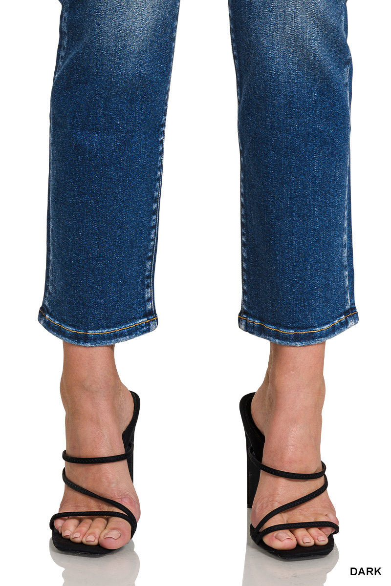 Zenana Women's Washed Cropped Straight Denim Pants - Dark - 25