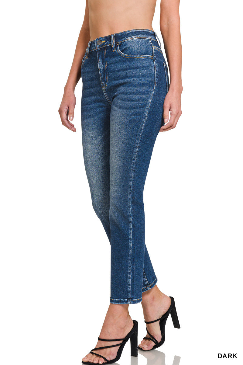 Zenana Women's Washed Cropped Straight Denim Pants - Dark - 25