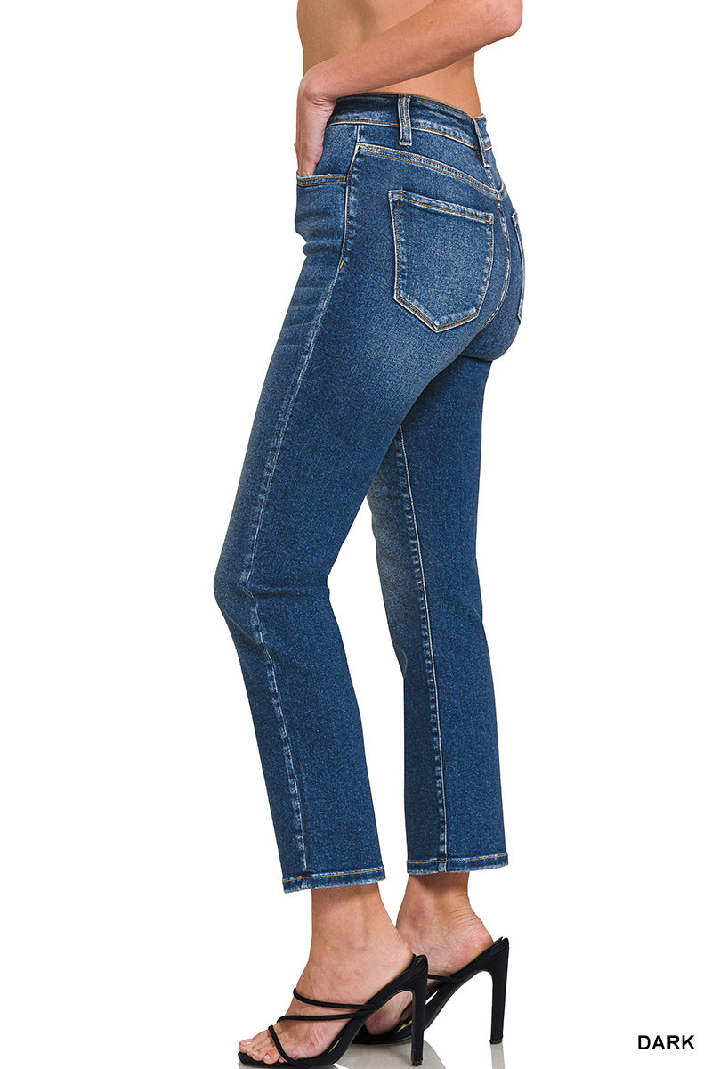 Zenana Women's Washed Cropped Straight Denim Pants - Dark - 25