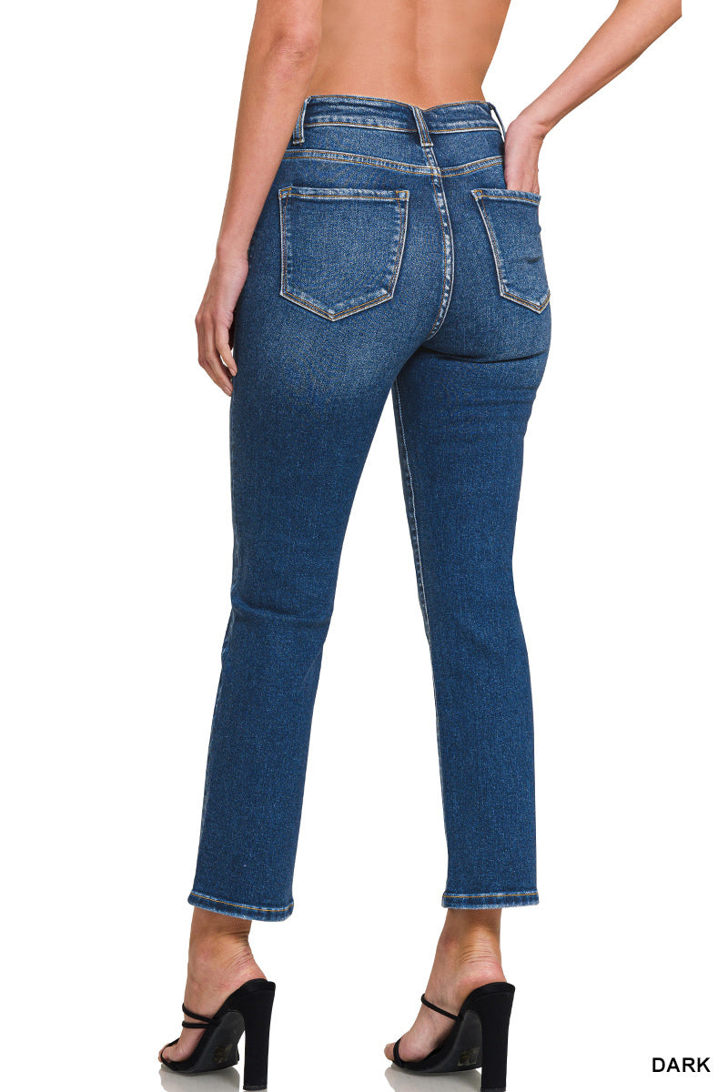 Zenana Women's Washed Cropped Straight Denim Pants - Dark - 25