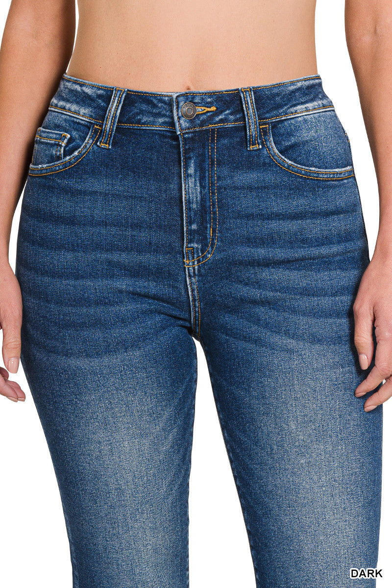 Zenana Women's Washed Cropped Straight Denim Pants - Dark - 25