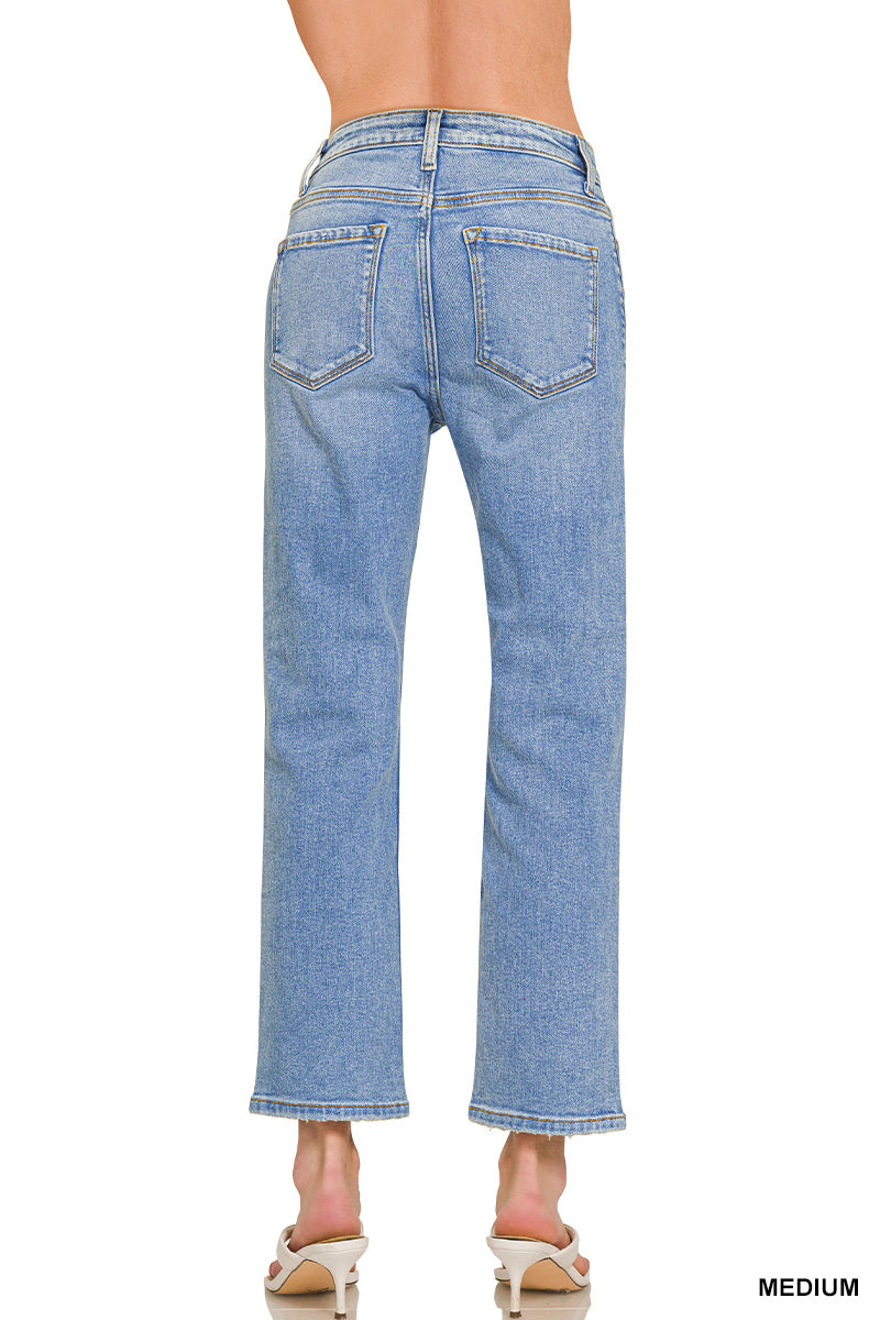 Zenana Women's Washed Cropped Straight Denim Pants - Medium - 25