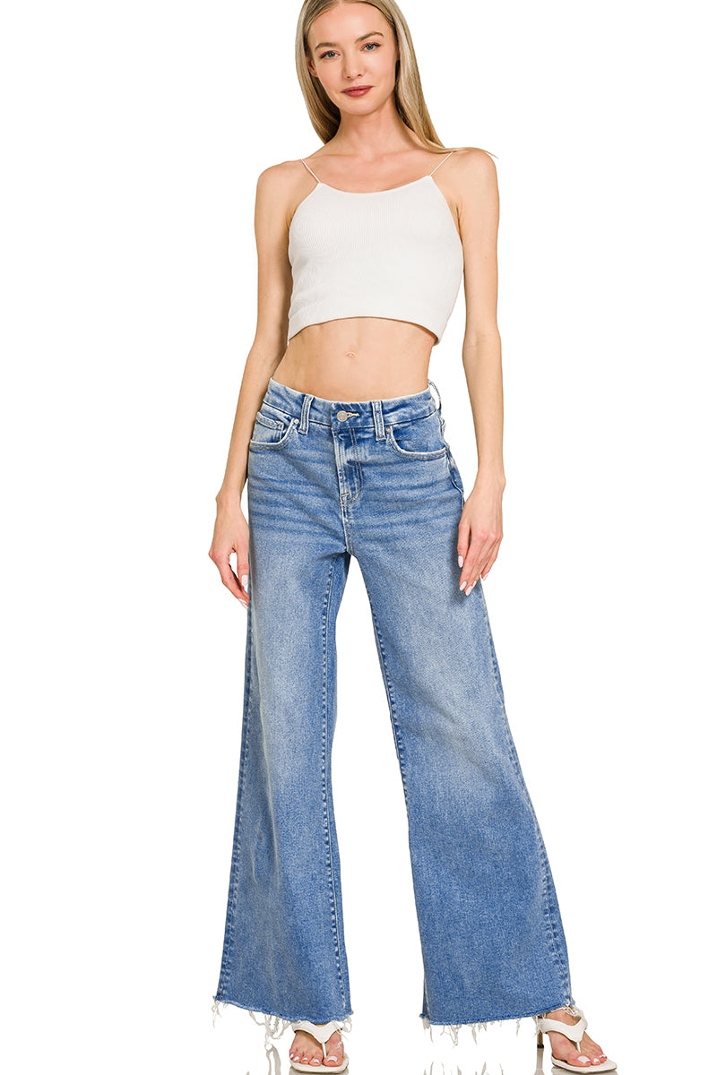 Zenana Women's High Rise Flare Bottoms Jeans - Medium