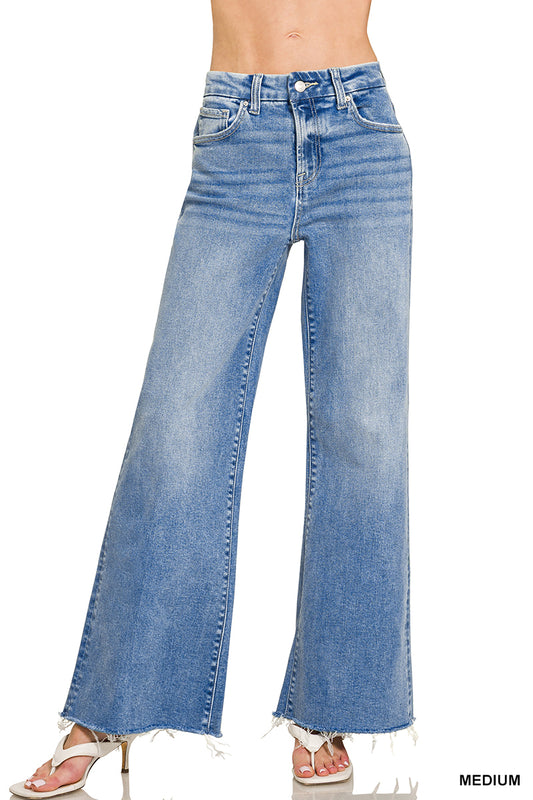 Zenana Women's High Rise Flare Bottoms Jeans - Medium