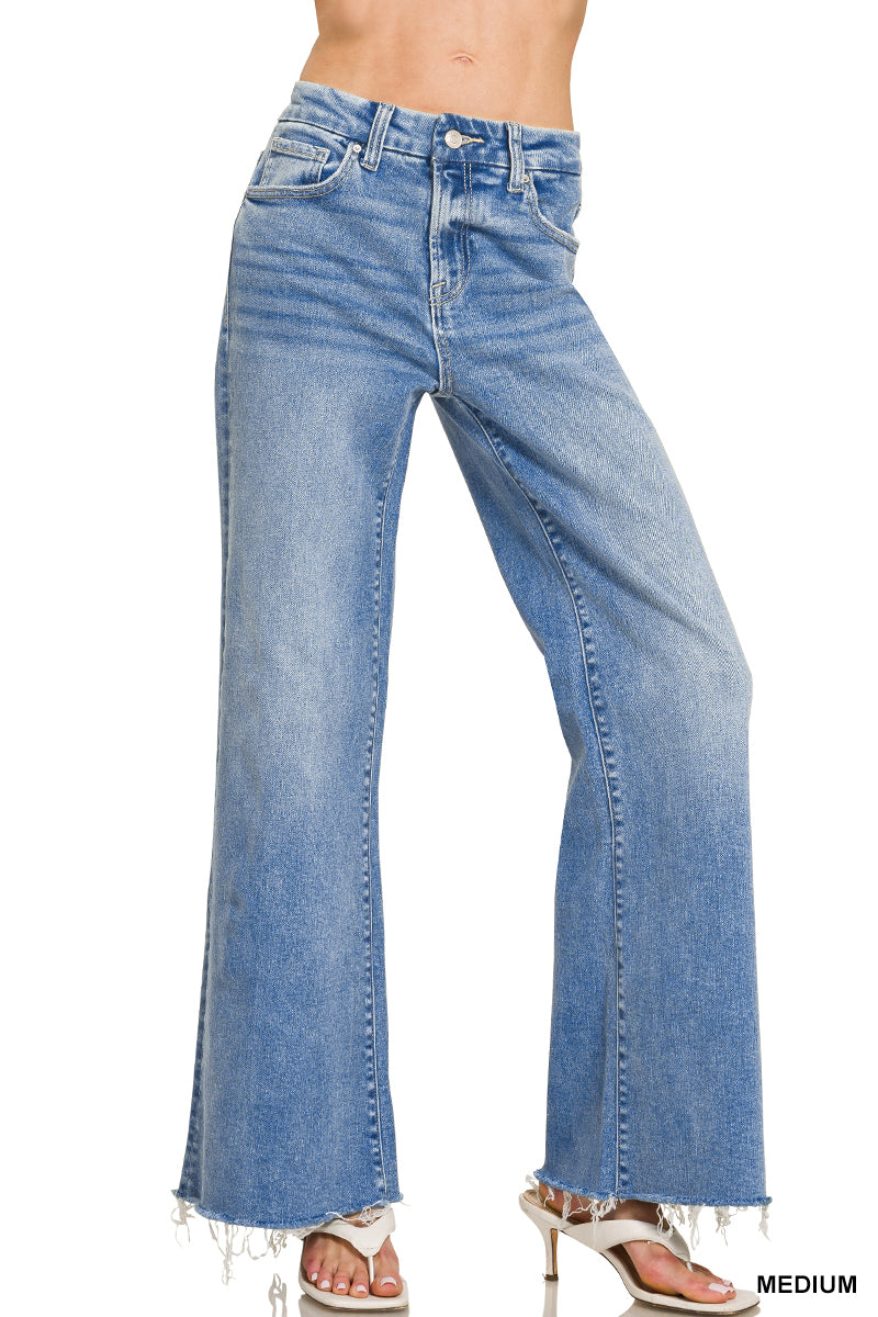 Zenana Women's High Rise Flare Bottoms Jeans - Medium