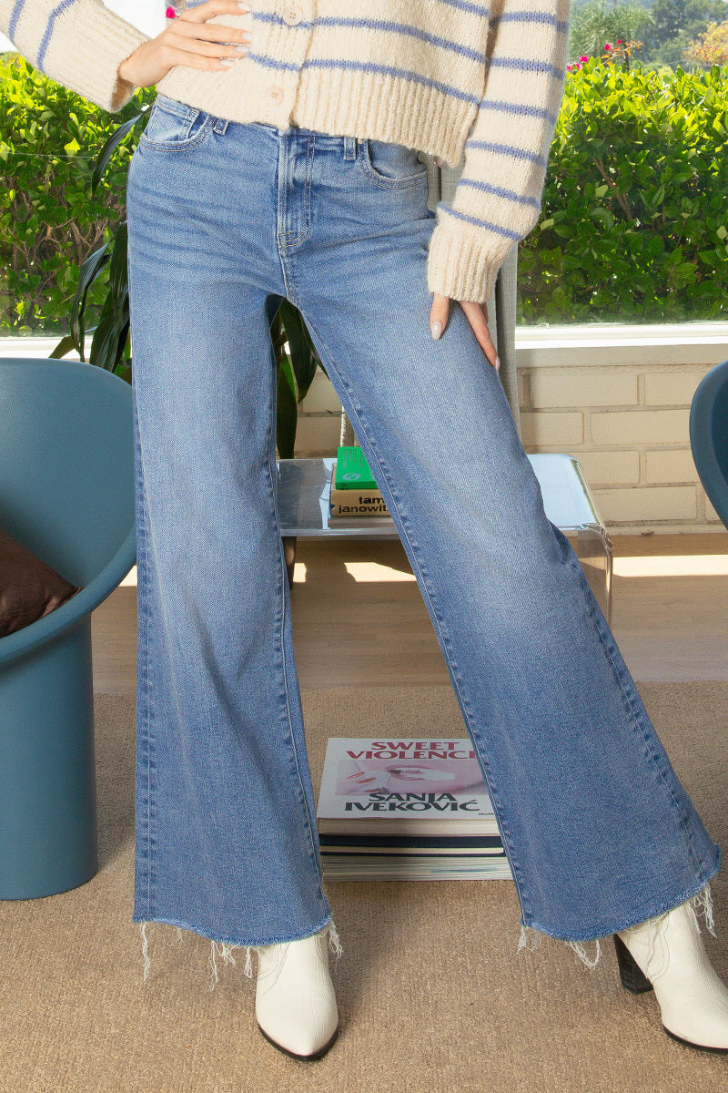 Zenana Women's High Rise Flare Bottoms Jeans - Medium