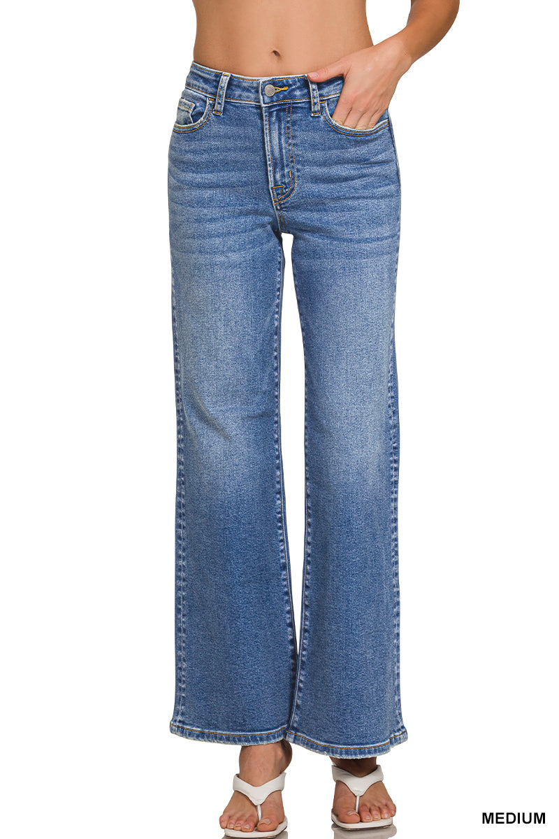 Zenana Women's Medium Wash Wide Leg Denim Pants