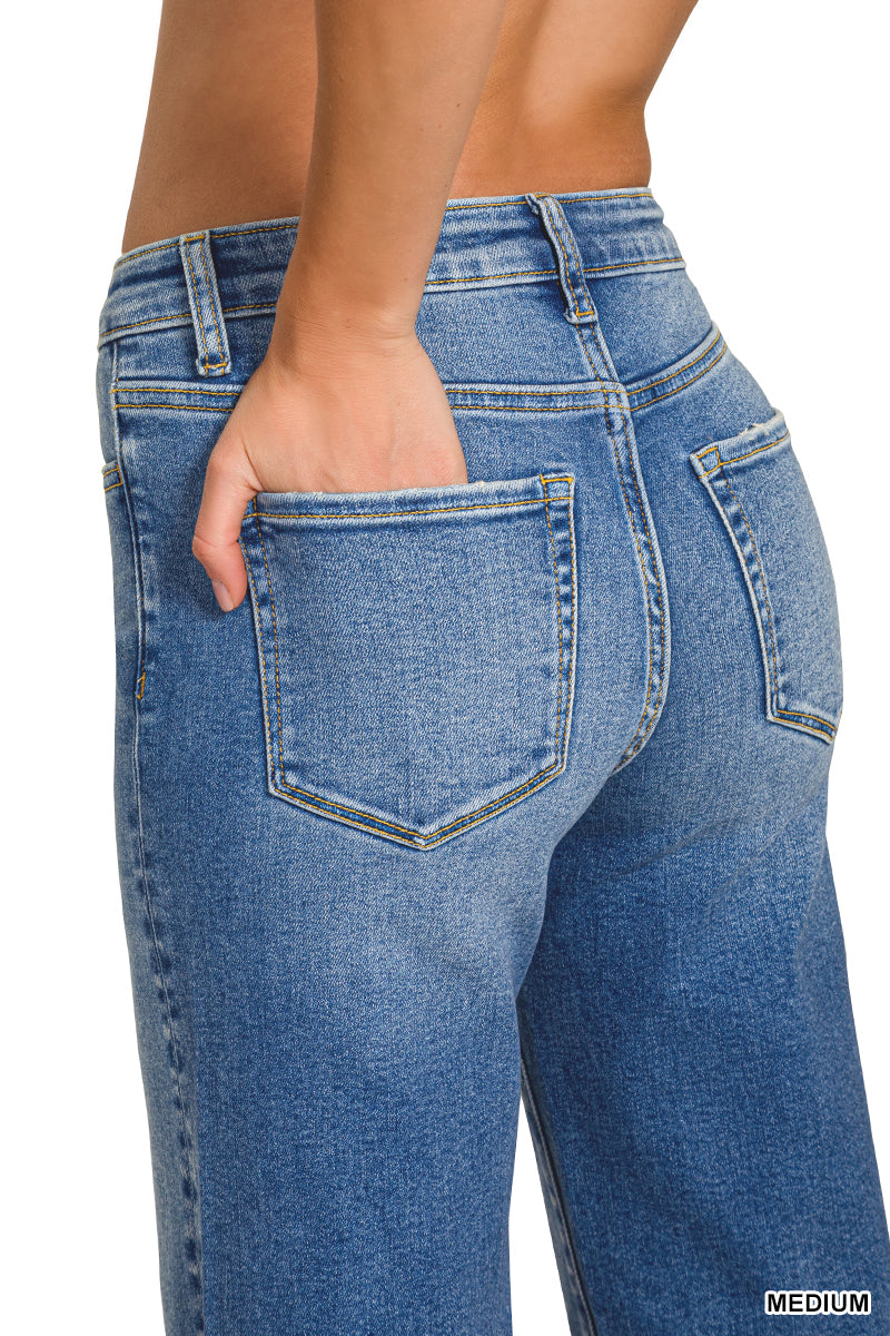 Zenana Women's Medium Wash Wide Leg Denim Pants