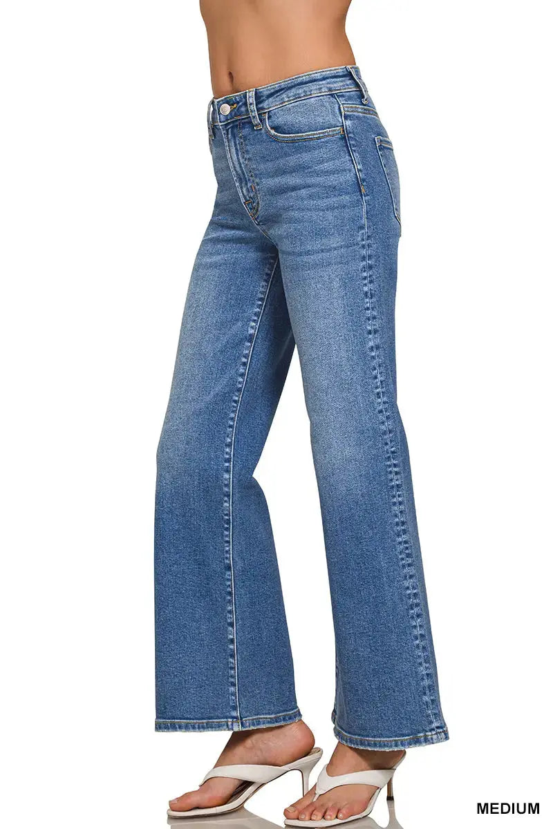 Zenana Women's Medium Wash Wide Leg Denim Pants Zenana