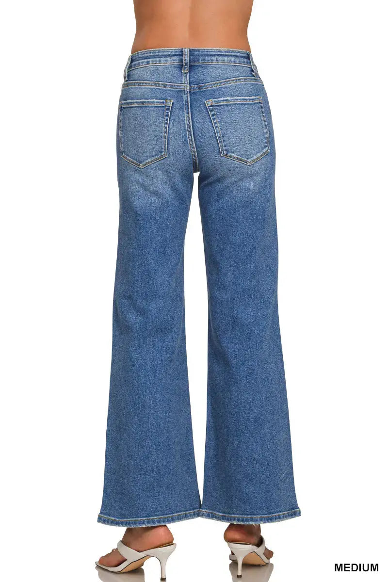 Zenana Women's Medium Wash Wide Leg Denim Pants Zenana