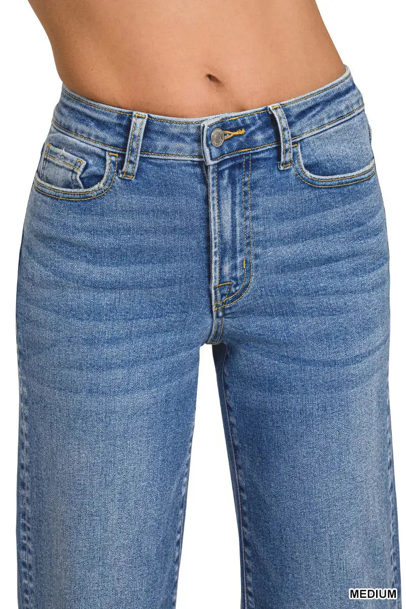 Zenana Women's Medium Wash Wide Leg Denim Pants Zenana