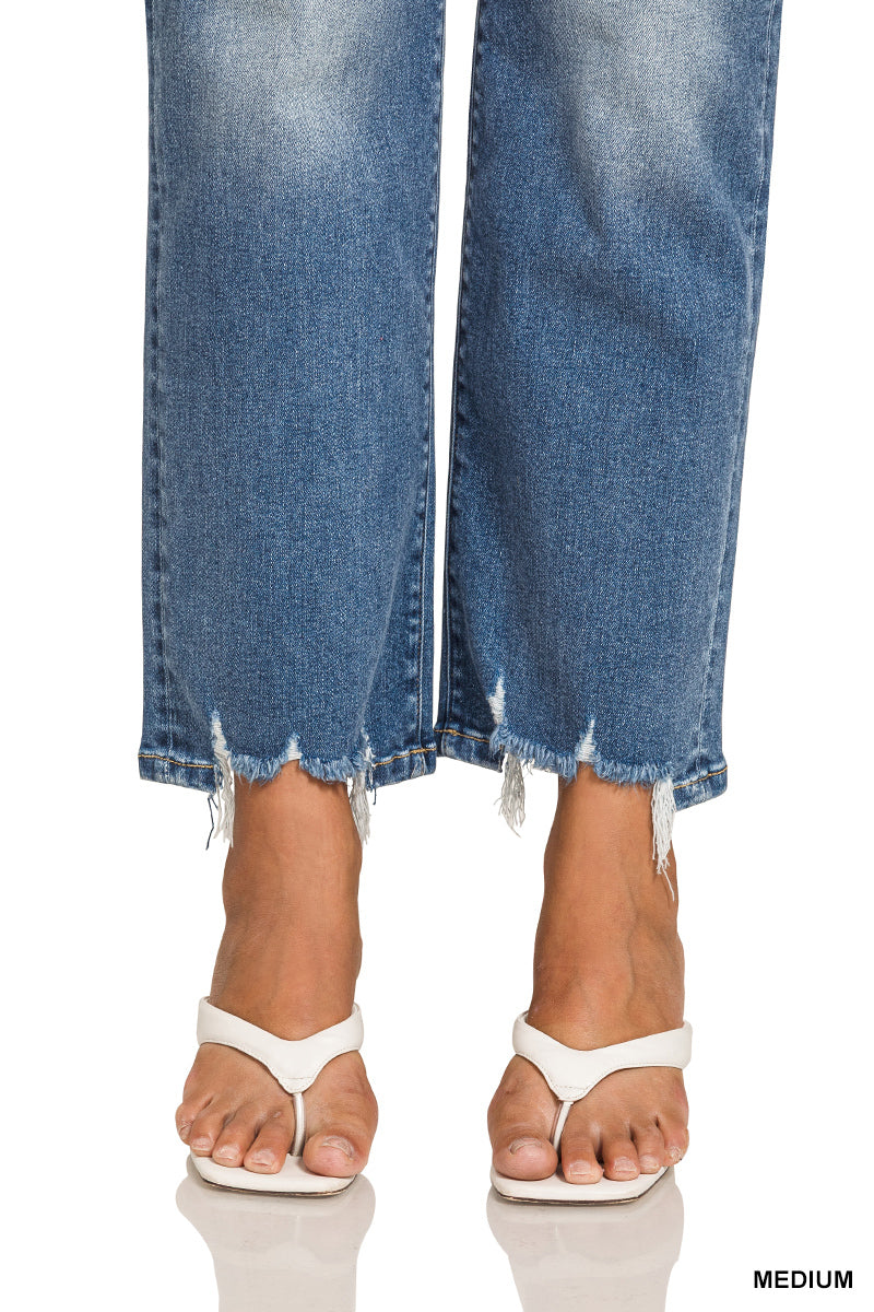 Zenana Women's Washed Cropped Plus Distressed Hem Denim Pants - Medium - 34