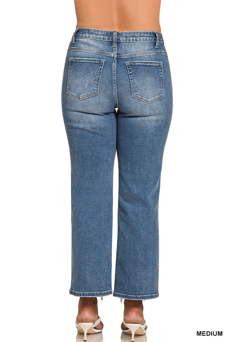 Zenana Women's Washed Cropped Plus Distressed Hem Denim Pants - Medium - 34