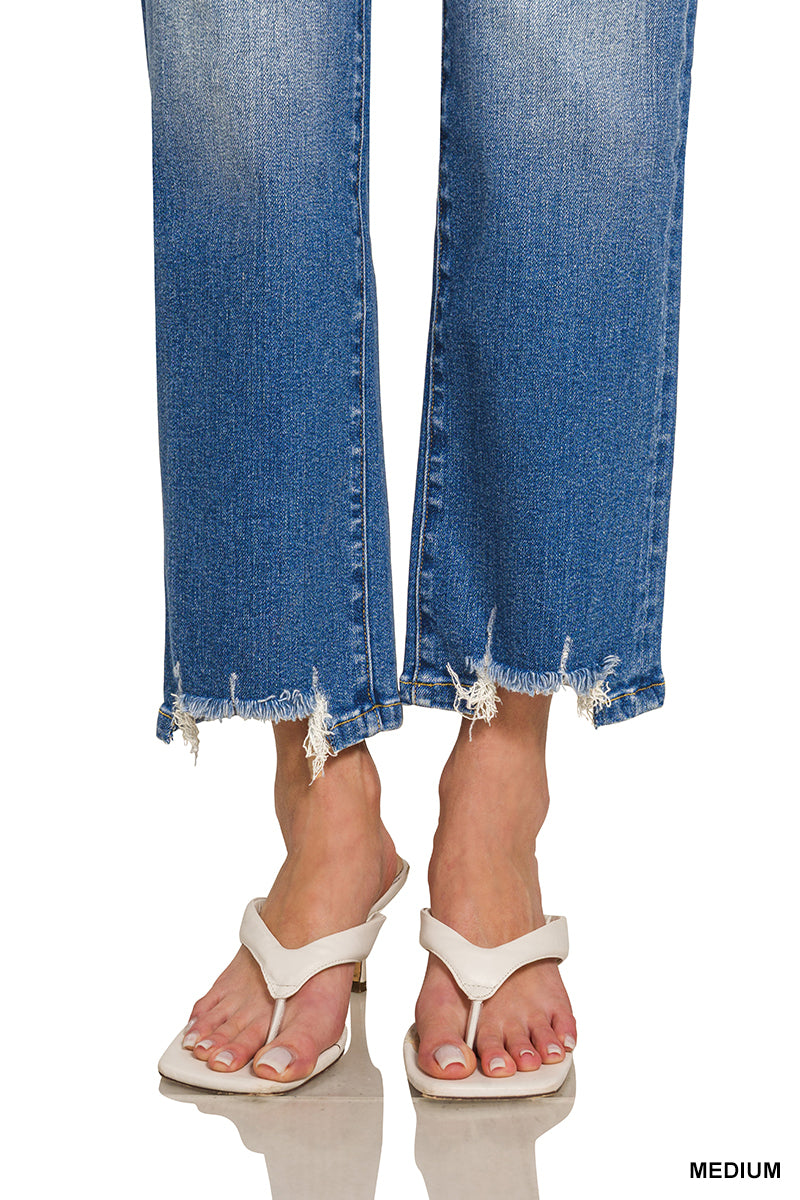 Zenana Women's Distressed Hem Denim Pants - Medium