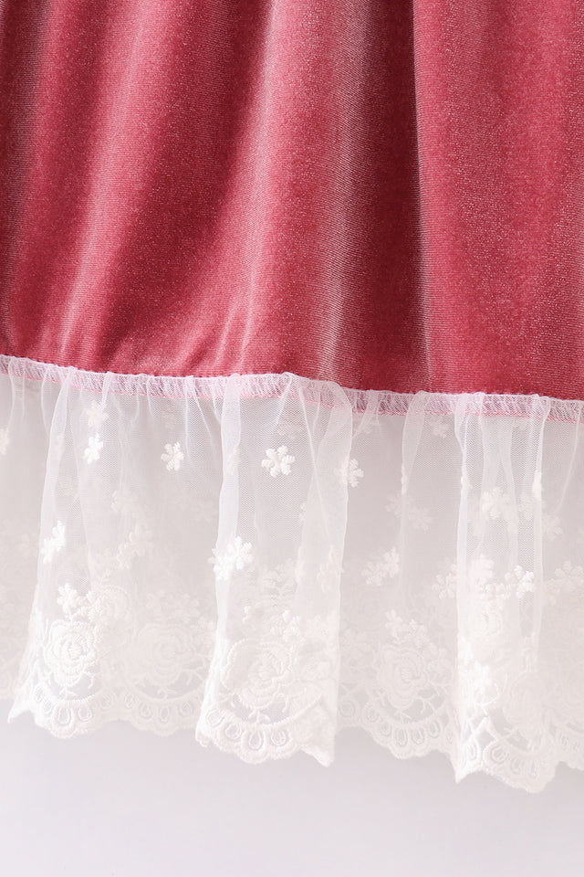 Abby & Evie Girl's Premium Dusty Pink Velvet Lace Dress