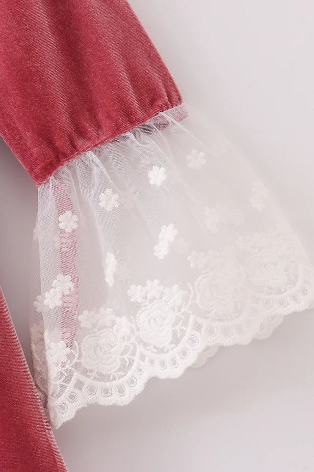 Abby & Evie Girl's Premium Dusty Pink Velvet Lace Dress